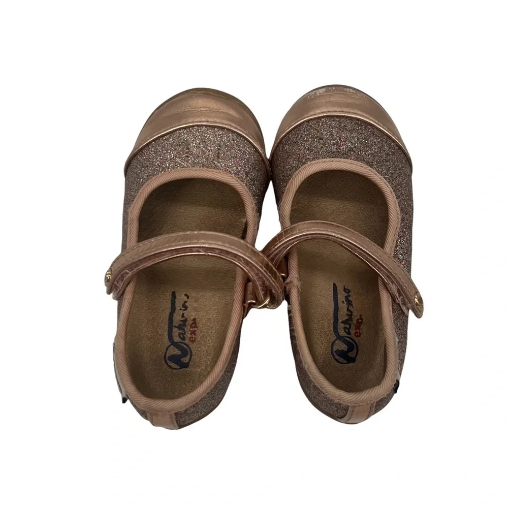 Naturino Express Rose Gold Glitter Luciana Mary Janes Size 6 Toddler Girl’s
